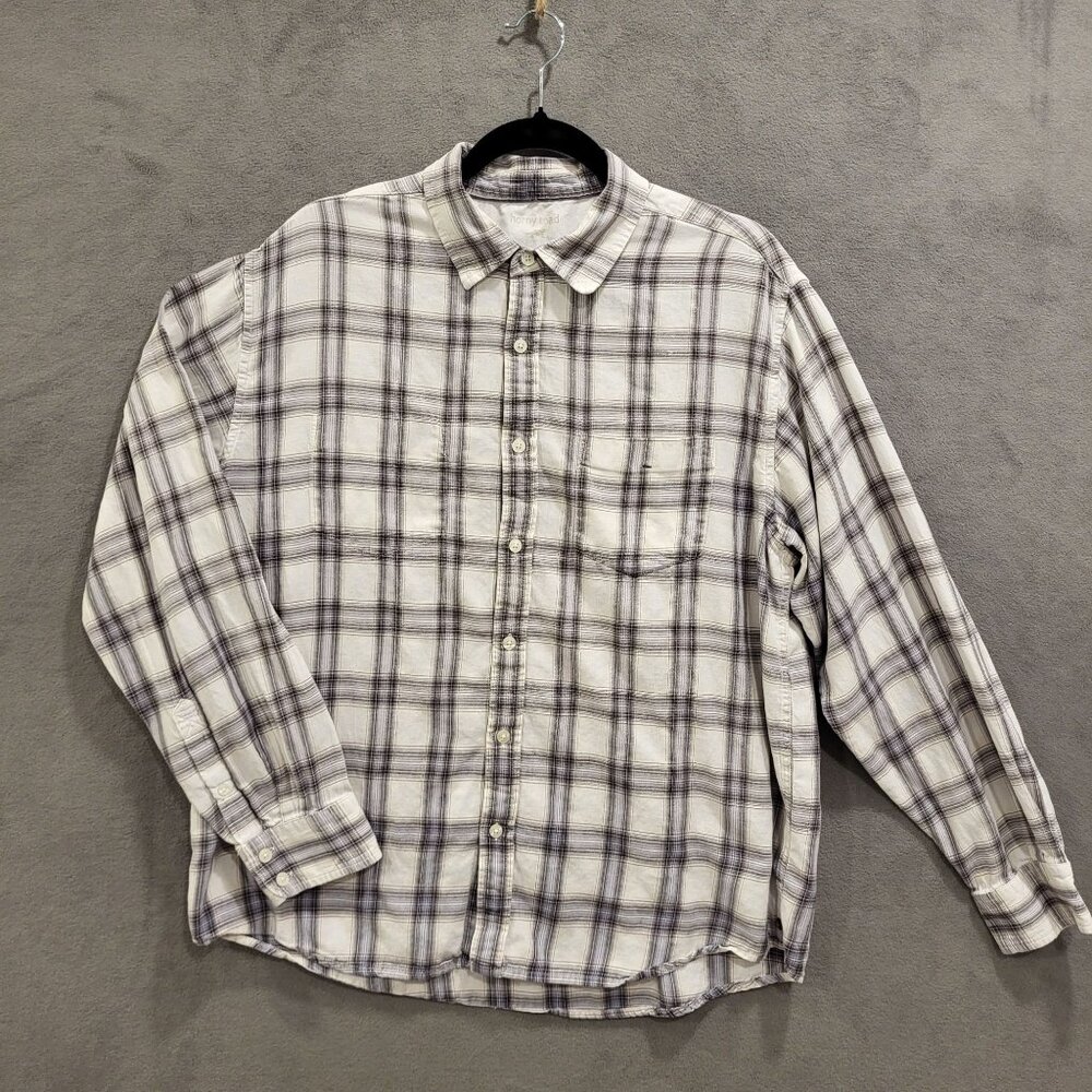 Horny Toad Plaid Button-Up Shirt Mens Size Large White & Gray Long Sleeve Casual